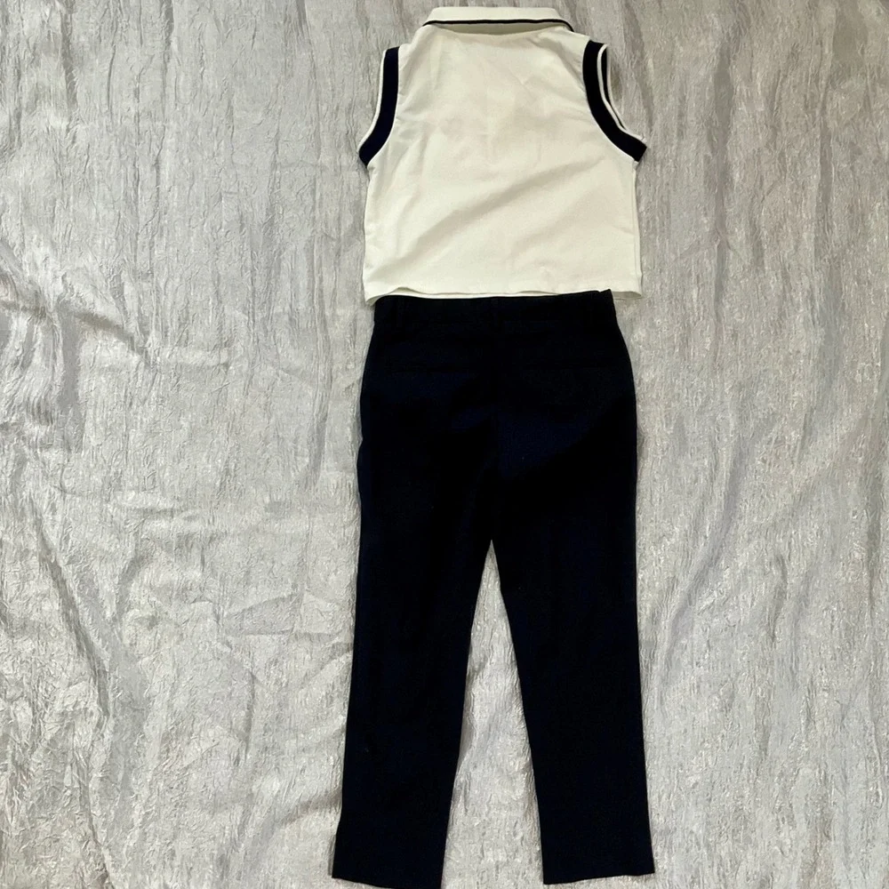 Zara Navy‎ Pants & White Sleeveless Polo Top Size 6 Preppy Nautical Classic
